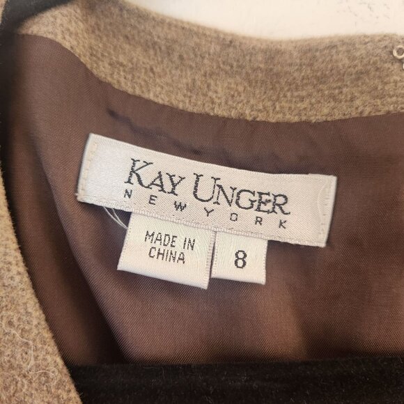 Kay Unger New York Brown Wool Laser Cut Floral Trim Fitted Sheath Pencil Dress 8 - Picture 7 of 9